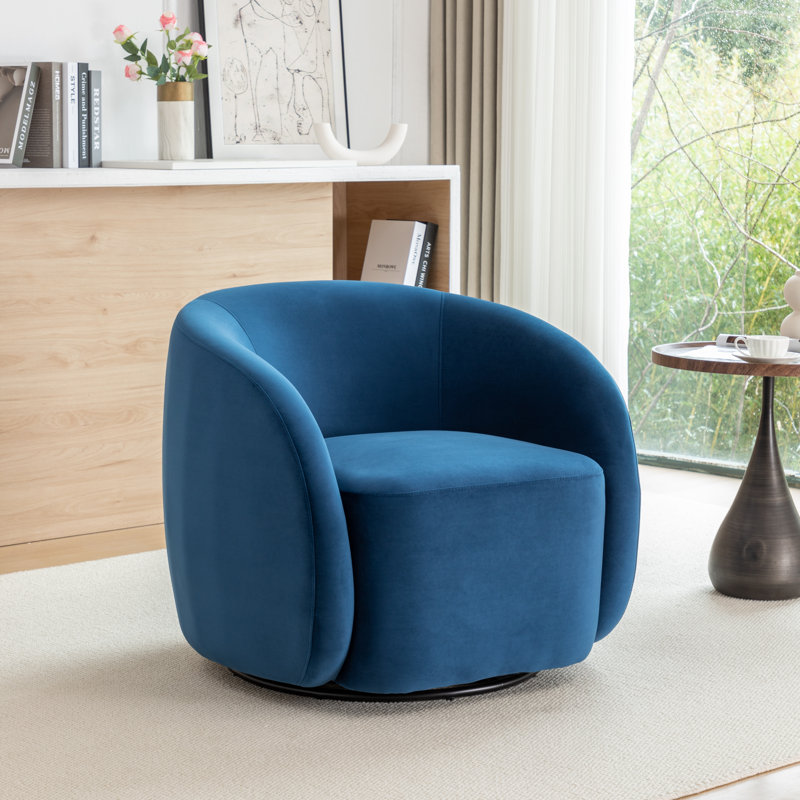 Fauteuil demi-tonneau pivotant en velours Arrun, Marine