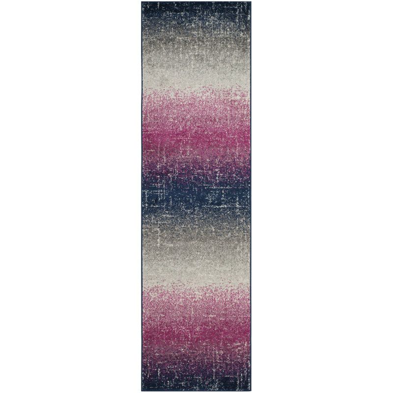 Christa Fuchsia/Navy Area Rug, Runner 2'3" x 8'