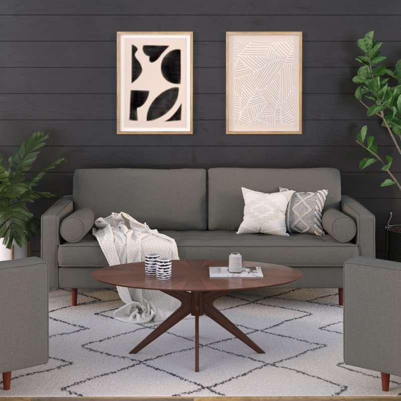 Geo 84" Upholstered Sofa, Charcoal Fabric
