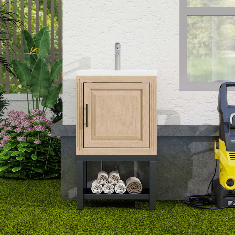 Petit meuble-lavabo de 20 po avec lavabo et robinet d'eau chaude et froide, Naturel