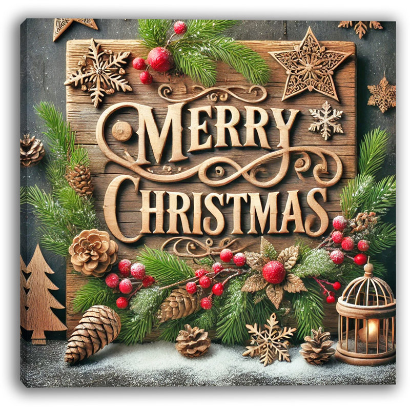 Impression sur toile rustique «Merry Christmas» avec pinecones, H 30 po x l 30 po x P 1,5 po