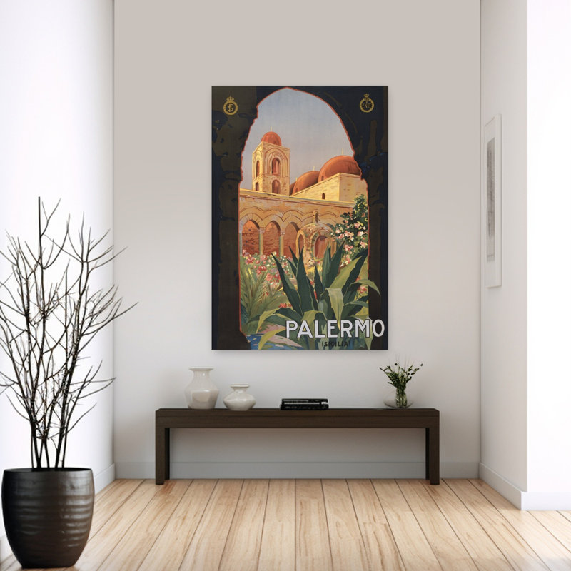 Affiche murale rétro vintage colorée de la ville de Palerme, 60" H x 40" W
