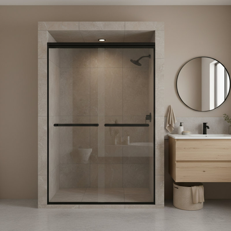Semi-Frameless Sliding Glass Shower Door 44–48" W × 72" H With Adjustable Width, Tempered Glass And Stainless Steel Hardware   