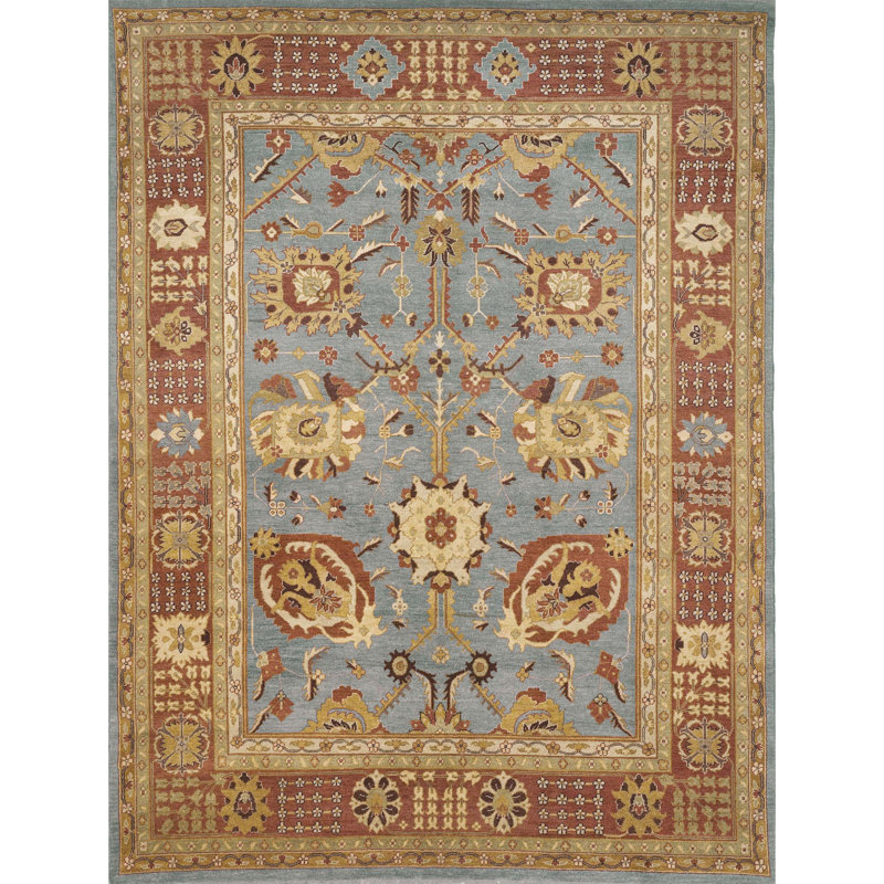 Wool Oriental Area Rug in Amber/Brown/Blue, Rectangle 16' x 28'