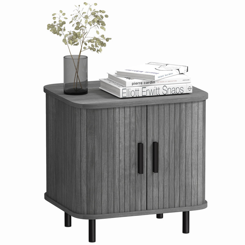 HOMCOM Bedside Table with Roller Shutter Style Sliding Doors Grey