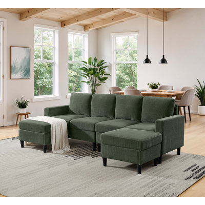 Ranjeeta 101" Wide Modular Sofa with Ottoman