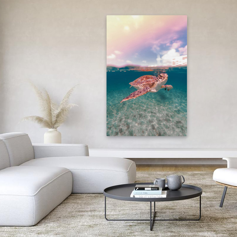 Au-dessus et au-dessous de la côte Nautique, animal, brun turquoise, H 60 po x l 40 po