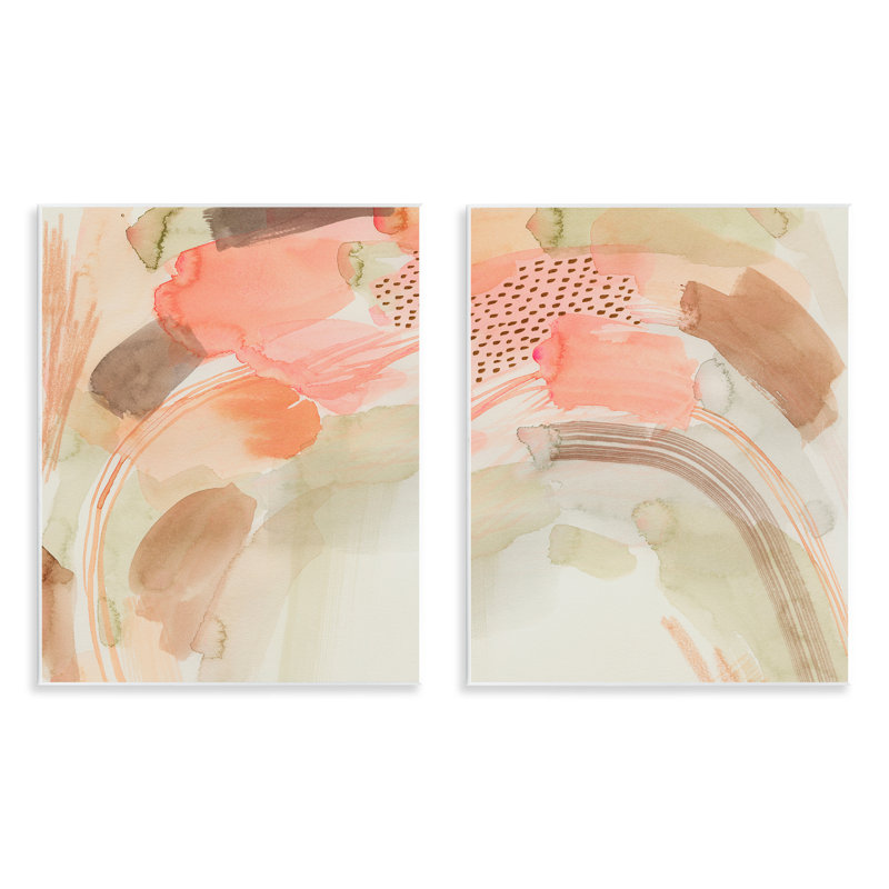 "Rose pêche", aquarelle abstraite, ensemble de 2 plaques murales par Grace Popp
