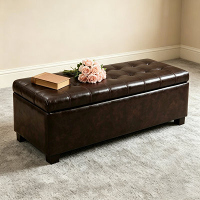 Spacious Storage Ottoman Bench with Easy Lid Operation, Wooden Legs, and Synthetic Leather for Entryway or Bedroom, Supports 300 lbs