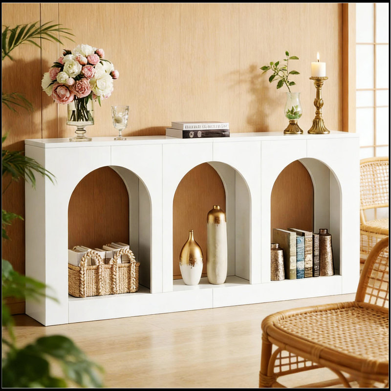 Élégante table d'appoint Arches, console de vestibule avec beaucoup de rangement et design élégant pour les intérieurs modernes