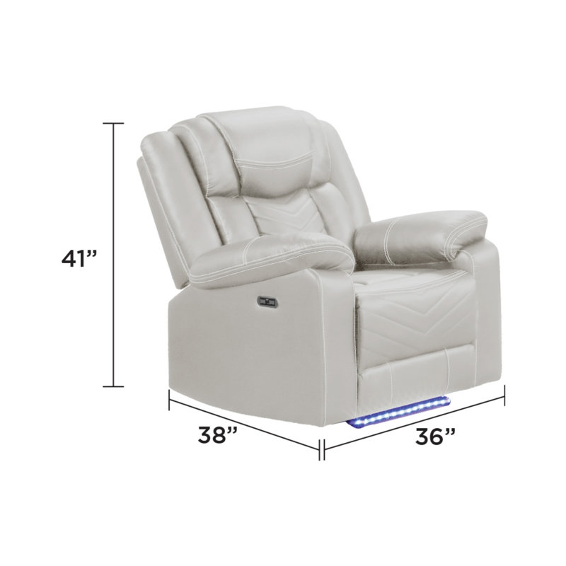 Challenger Modern Contemporary LED Power Recliner Chair With Wood And Metal Frame, Ergonomic Design, And USB Charging, Beige