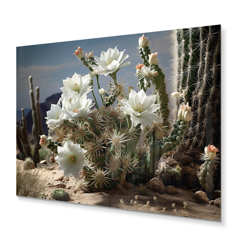 Cactus blanc, vert, désert, fleurs, art mural en métal floral, salon, H 24 po x l 32 po