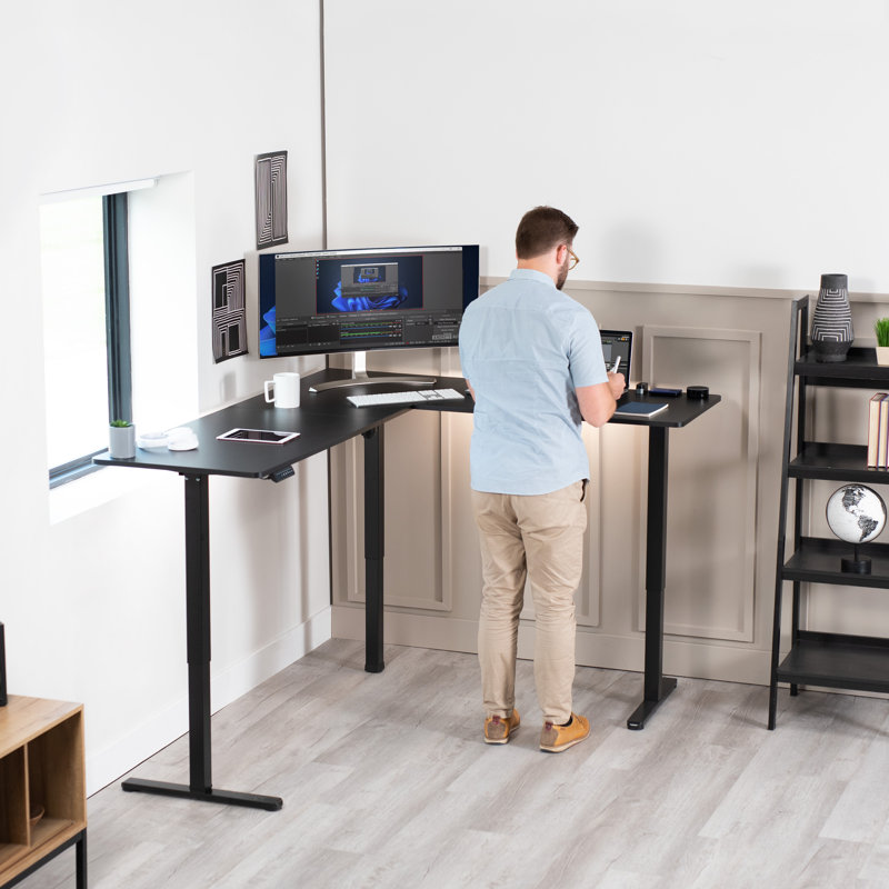 Black Adjustable Height L-Shaped Electric Standing Desk