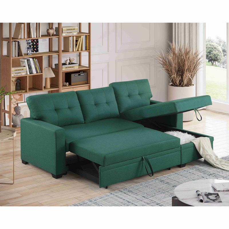 Canapé modulaire convertible rembourré avec méridienne coulissante, Vert