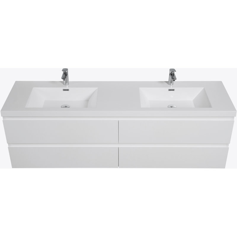 Meuble-lavabo mural 72 po avec lavabo 72 po avec lavabo, meuble-lavabo mural moderne avec deux lavabos en résine et quatre tiroirs à fermeture douce