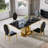 70.08" Dining Table Set Of 4,Rectangle Faux Marble Table And 4 Faux Leather Dining Chairs With Stainless Steel Base-65684233-65684234-65684237
