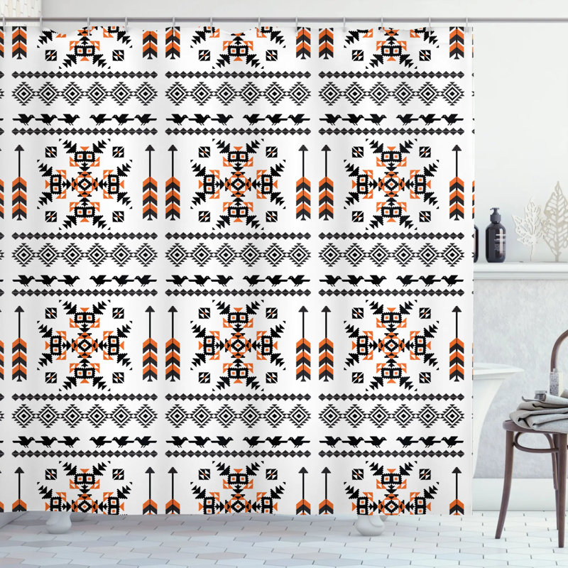 Geometric Shower Curtain with Hooks Included, 75" H x 69" W