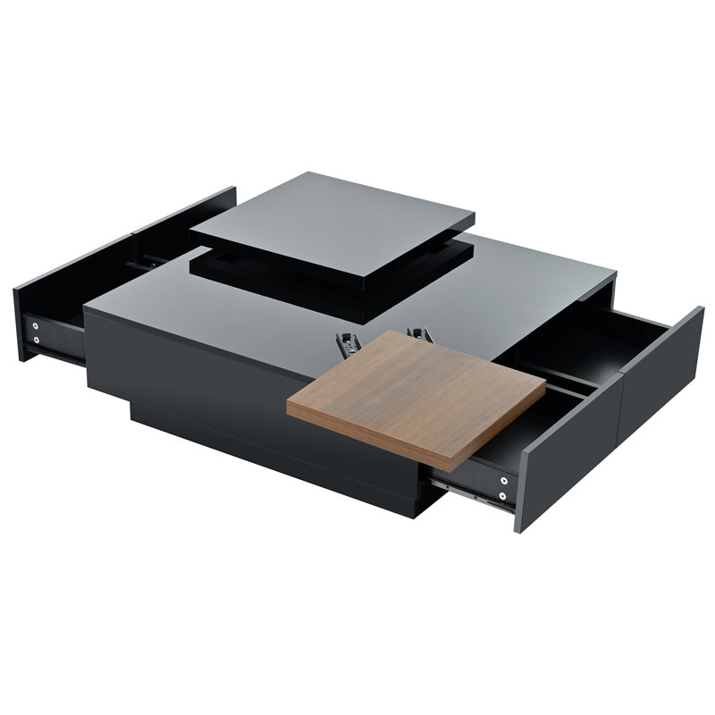 Movable Top Coffee Table With Hidden Storage Drawers, Black
