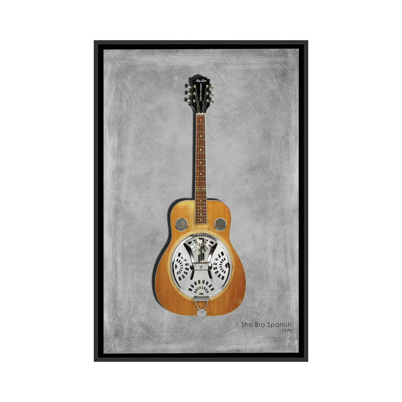 « gretsch cho-bro espagnol, 1970 », impression sur toile tendue, H 26 po x l 18 po x P 1,5 po, Toile avec cadre noir