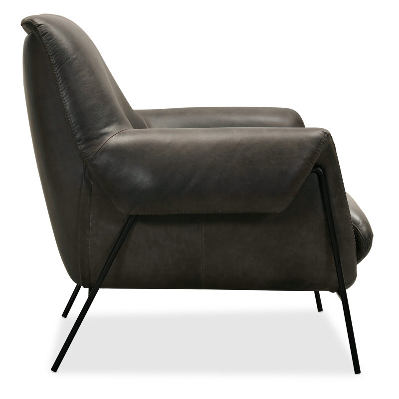 CC Metal Frame Leather Club Chair, Charcoal Top Grain Leather