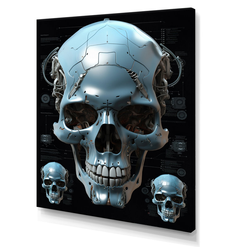 Reproduction d'art sur toile, "Happy Cyborg Skull Funky Halloween", Toile tendue, 20" H x 12" W