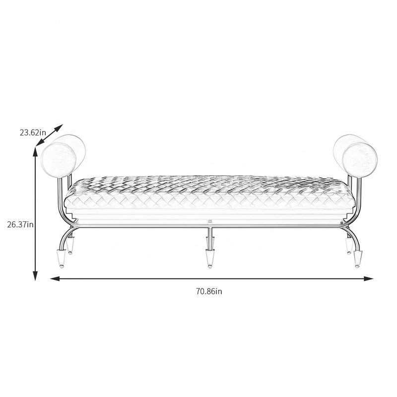 Banc rembourré en cuir de vache, H 26,37 po x l 70,86 po x P 21,62 po