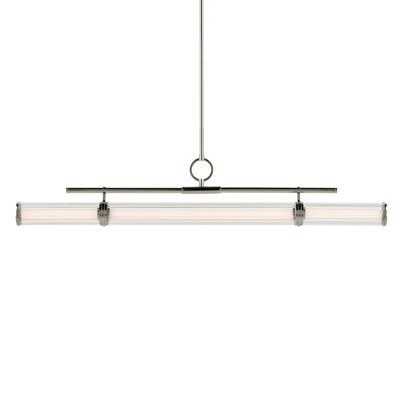 Lustre linéaire à DEL 1 lumière avec verre cannelé transparent, H 9,5 po x l 8 po x P 48,25 po, Nickel poli
