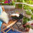 Black Patio Steel Folding Round Side Table