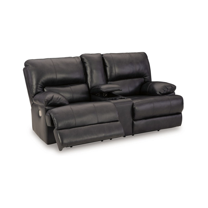 Causeuse inclinable électrique Monto, cuir noir, porte-gobelets, 82 po