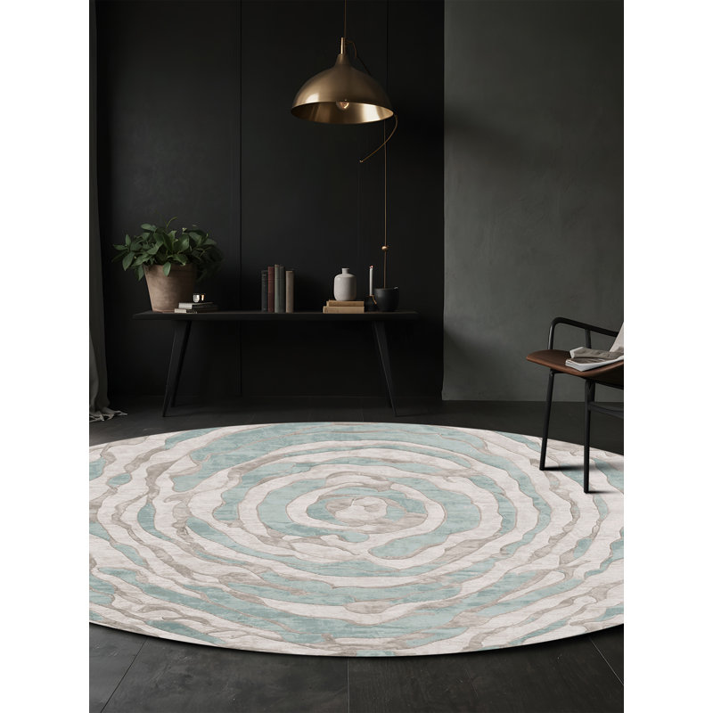 Machine Washable Gray Area Rug, Round 3'