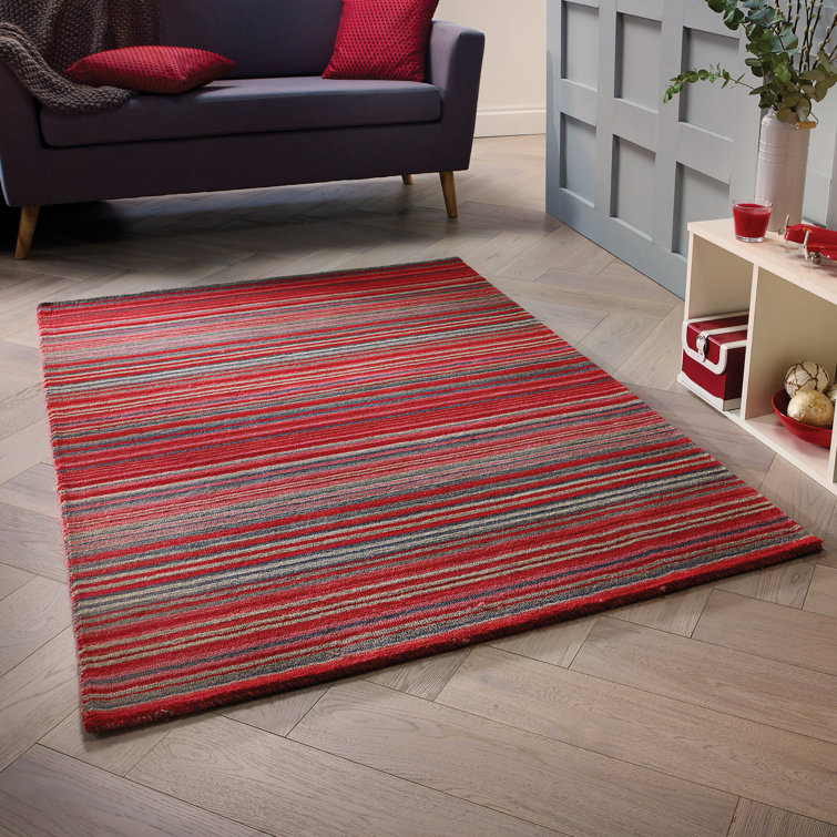 Tarren Handwoven Wool Red Striped Rug