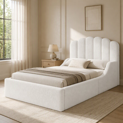Lit simple tapissier en tissu, lit élégant pour enfants, structure de lit pour enfant à profil bas, lit moelleux moelleux pour enfants et adolescents. Blanc