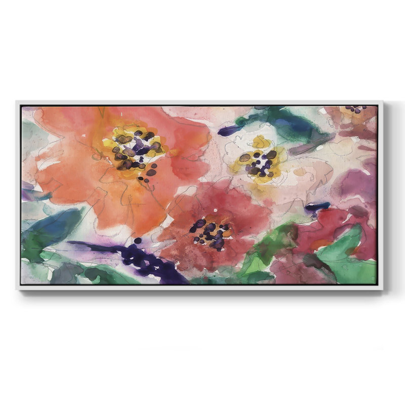 Floral Glamorous II- Framed Gallery Wrapped Canvas -Ready to Hang, 21" H x 41" W, White