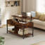 Table basse à plateau relevable avec plateau en bois, avec tablettes et compartiments de rangement, idéale pour les salons et les bureaux.-296601571