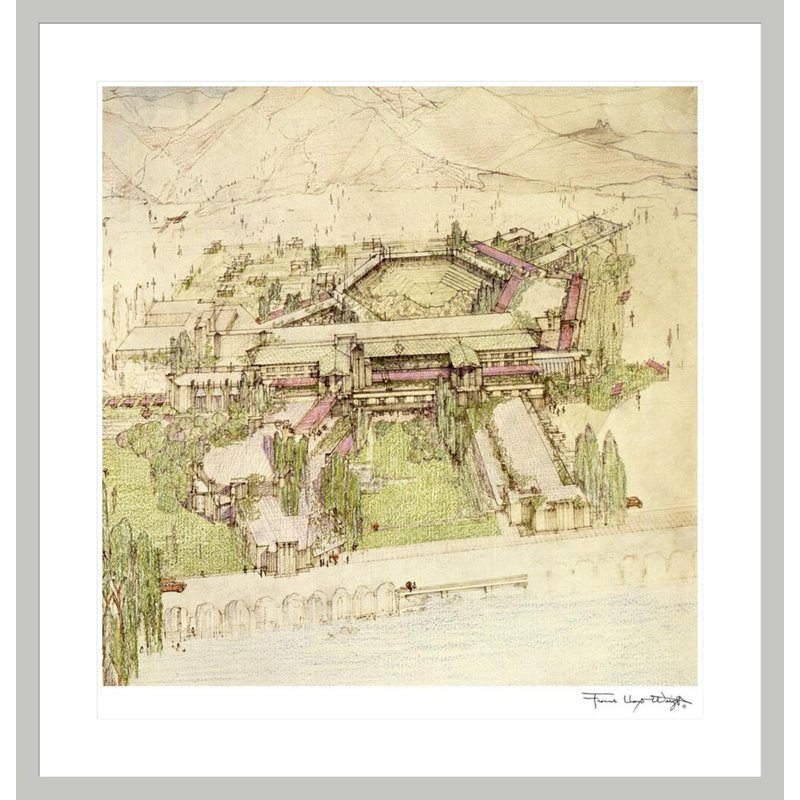 Arizona Biltmore Hotel. «Phoenix Arizona 1928» par Frank Lloyd Wright, impression giclée encadrée, 34.9" H x 33.5" W