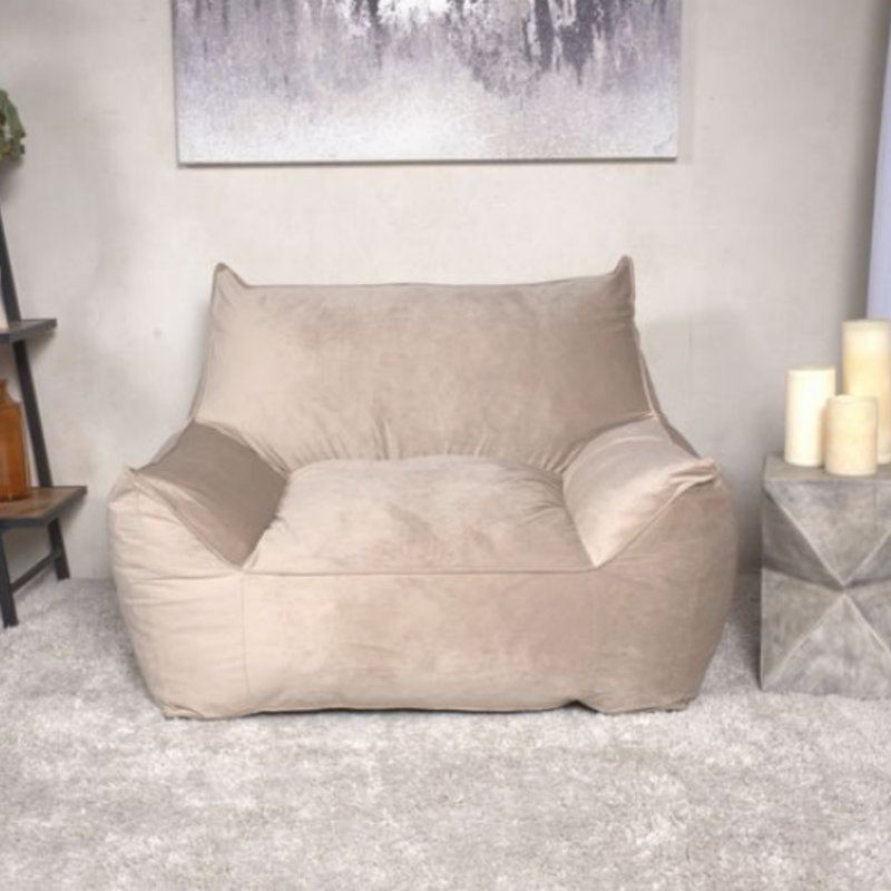 Fauteuil à billes en velours avec accoudoirs Allea (fauteuil à billes), Taupe, H 30,04 po x l 42,04 po x P 39,97 po