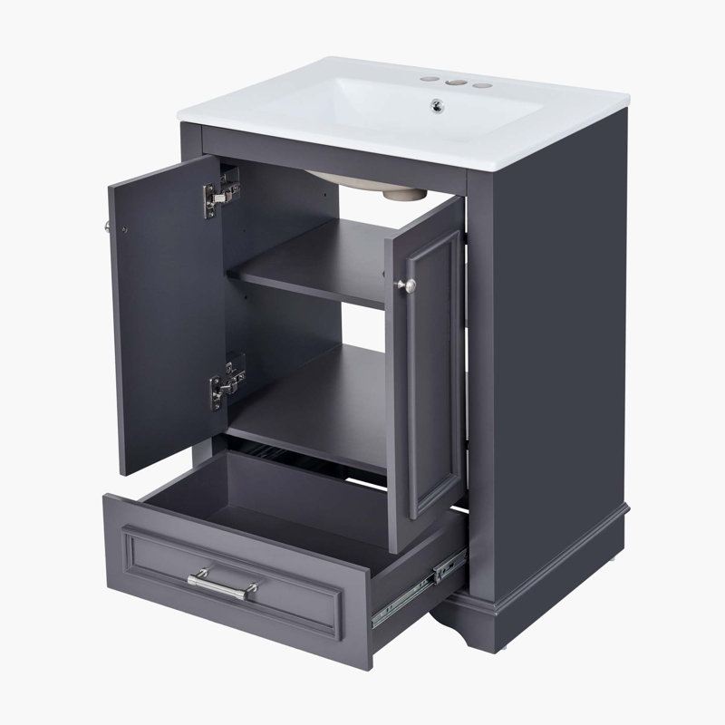 Modern Bathroom Vanity with Ceramic Sink and Ample Storage Options
