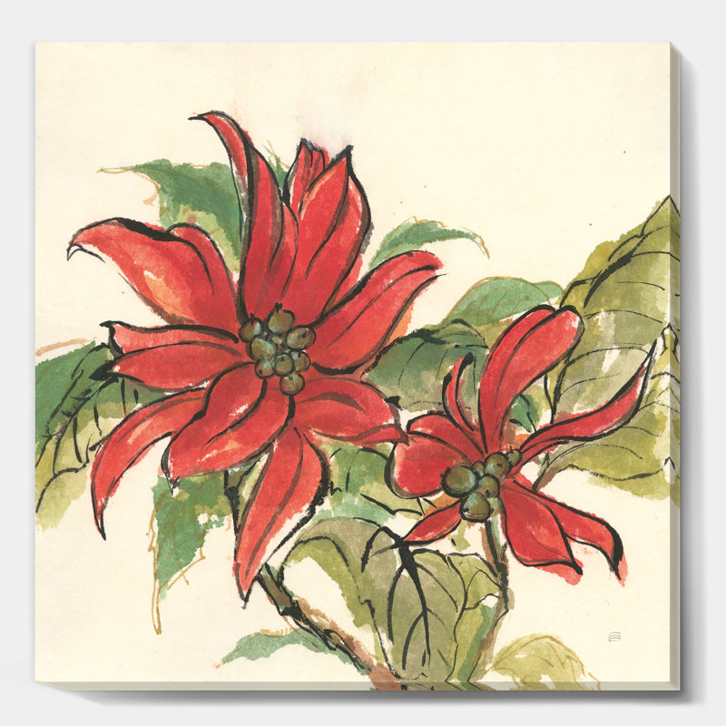 Poinsettia II, reproduction d'art sur toile tendue, H 16 po x l 16 po x P 1 po
