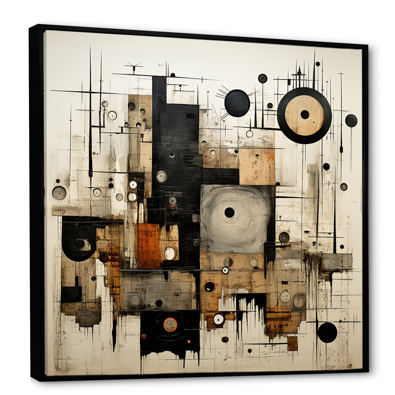 «Brown and Black Divine Simplicity», peinture abstraite encadrée, H 16 po x l 16 po x P 1 po, Cadre flottant noir