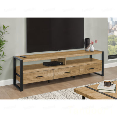 Meuble télé, console, centre multimédia, tiroirs de rangement, salon, métal aspect bois de manguier