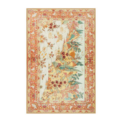 Tapis traditionnel orange / bleu sarcelle / ivoire