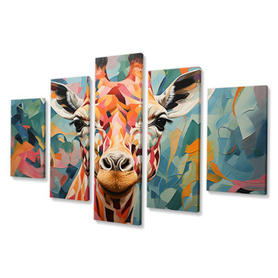 Portrait de girafe orange et vert - ensemble d'art mural multi-panneaux