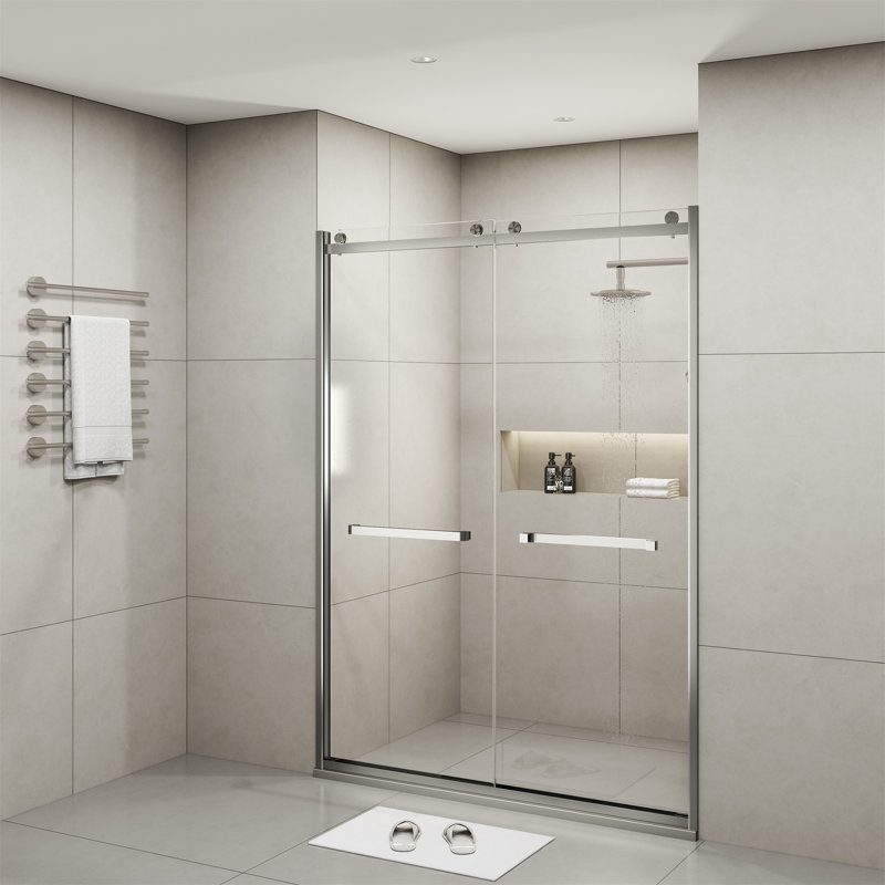 60'' x 76'' Frameless Double Sliding Glass Shower Door in Brushed Nickel