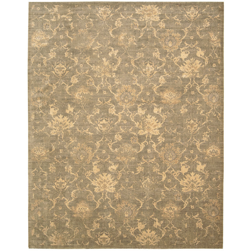 Tapis en laine/soie mousse mousse Forres, Rectangle 9 pi 9 po x 13 pi 9 po