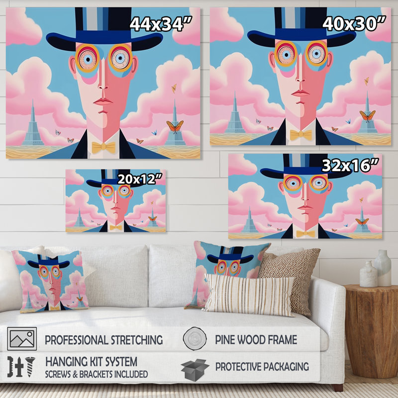 «Pink Cloud Sci-Fi Portrait Man of the Futur» sur toile, Cadre simple blanc, H 24 po x l 32 po x P 1 po