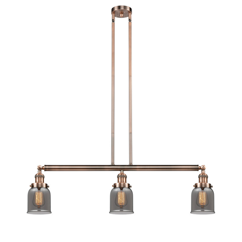 Cloche - 3 lumières 41 po - Lampe pour îlot suspendu, Fumé, Cuivre antique