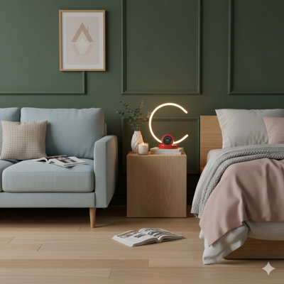 13.25" In Modern C Shape Led W/ Usb/Wireless Charger Port And Touch Dimmer Bright Red Table Lamp