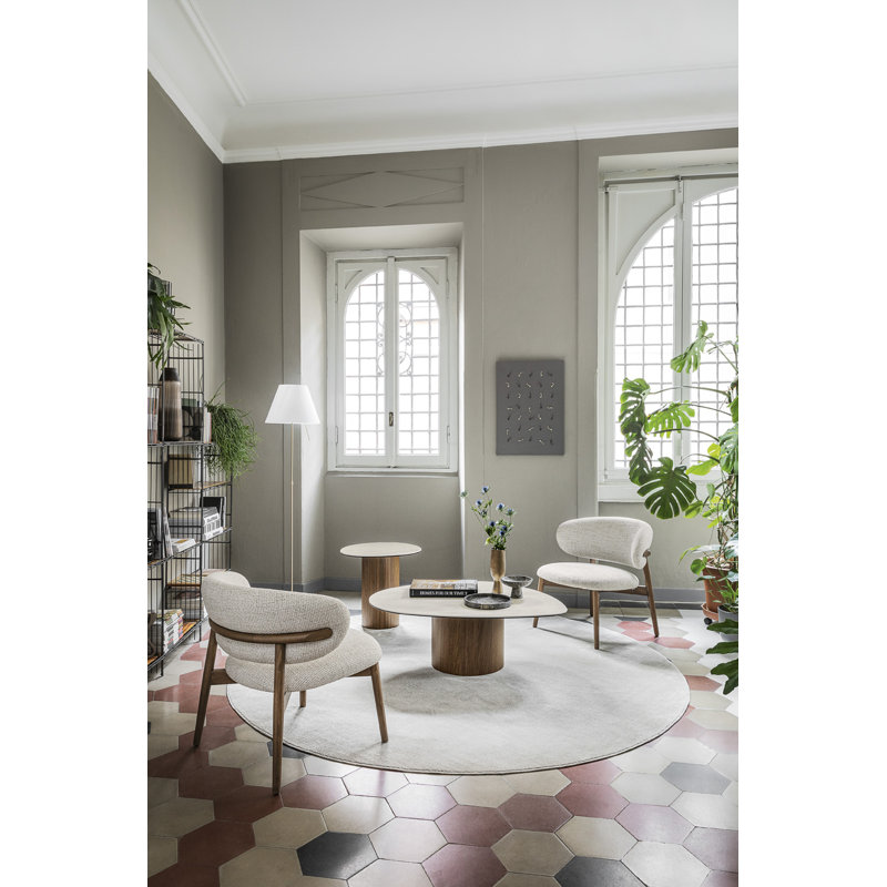 Tables basses champignon, Noyer Canaletto, Blanc Travertino