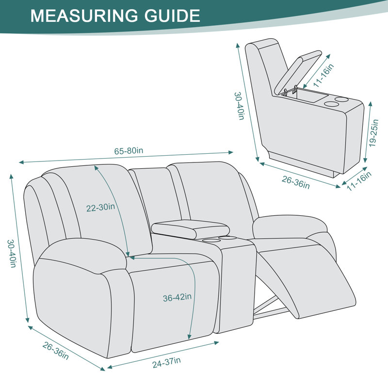 Harriet Box Cushion Recliner Loveseat Harriet with Console, Stretch Anti-Slip Reclining Slipcover for 2 Cushion Couch with Pockets