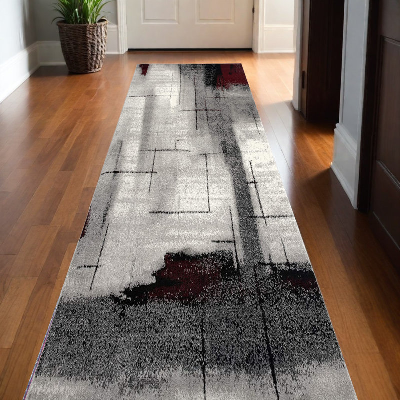 Tapis noir bourgogne et gris Korhan, Tapis de couloir 2 pi x 10 pi